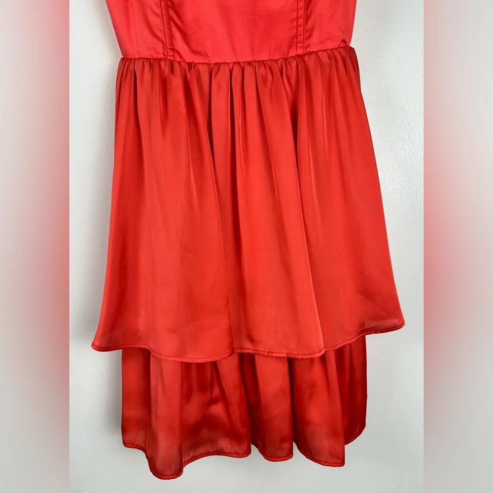 GO International Coral Babydoll Dress Sz 3 Tiered Hem Adjustable Straps Side Zip - Picture 8 of 10